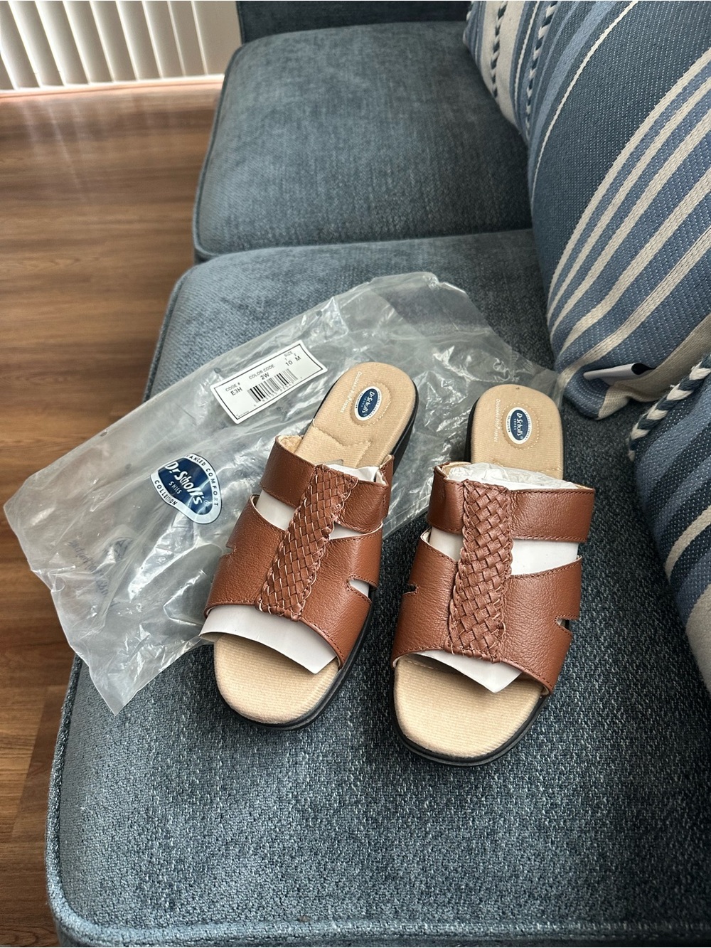 Dr. Scholl's Brown Braided Leather Slide Sandals